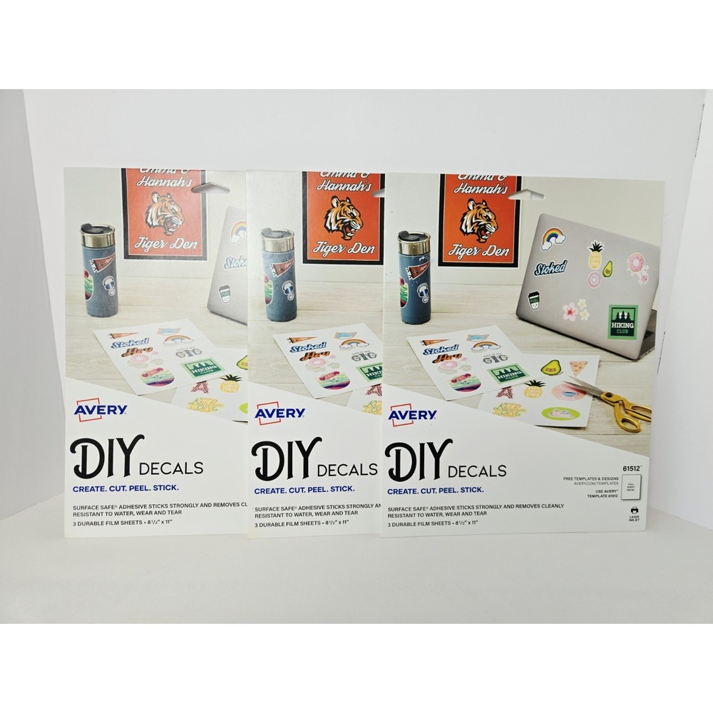Avery DIY Decals Create Cut Peel Stick stickers 3 sheets x4 NEW full sheets